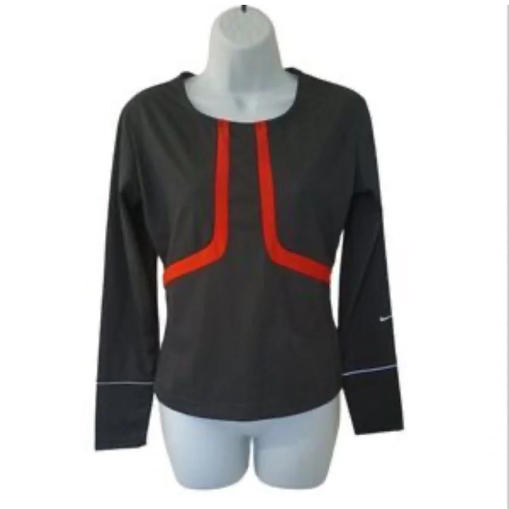 Nike Black and Red Long Sleeve Athletic Top Sphere Dry Medium